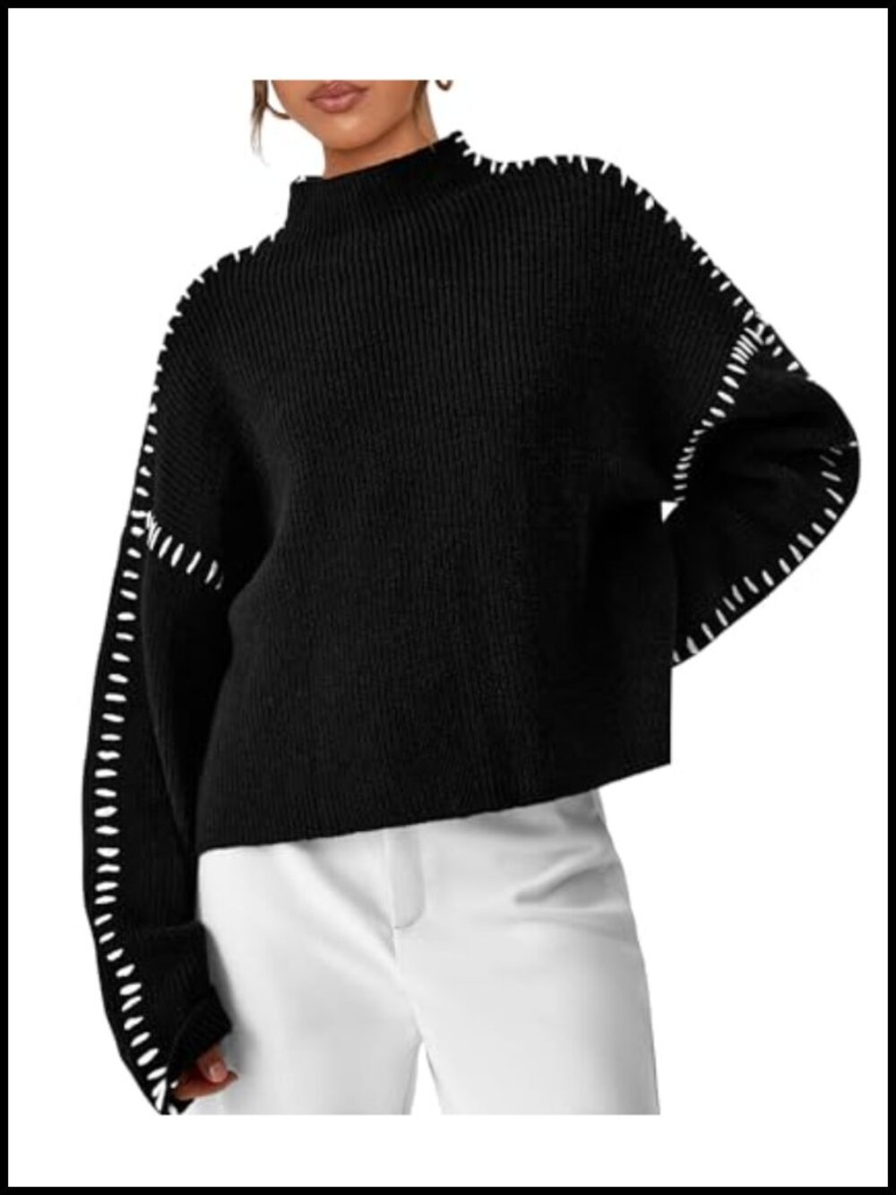 Chunky Knit Oversized Pullover Sweater Long Sleeve Mock Neck